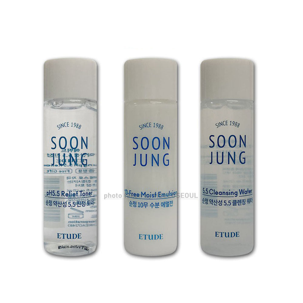 Etude_House Soon Jung pH5.5 Relief Toner/5.5 Cleansing Water/10-Free Moist Emulsion mini Sample